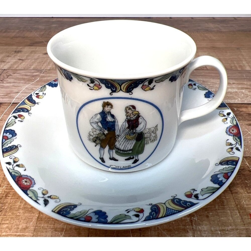 Swedish Rörstrand Svenska Landskapsdräkter Cup & Saucer Set Gotland Design 1081